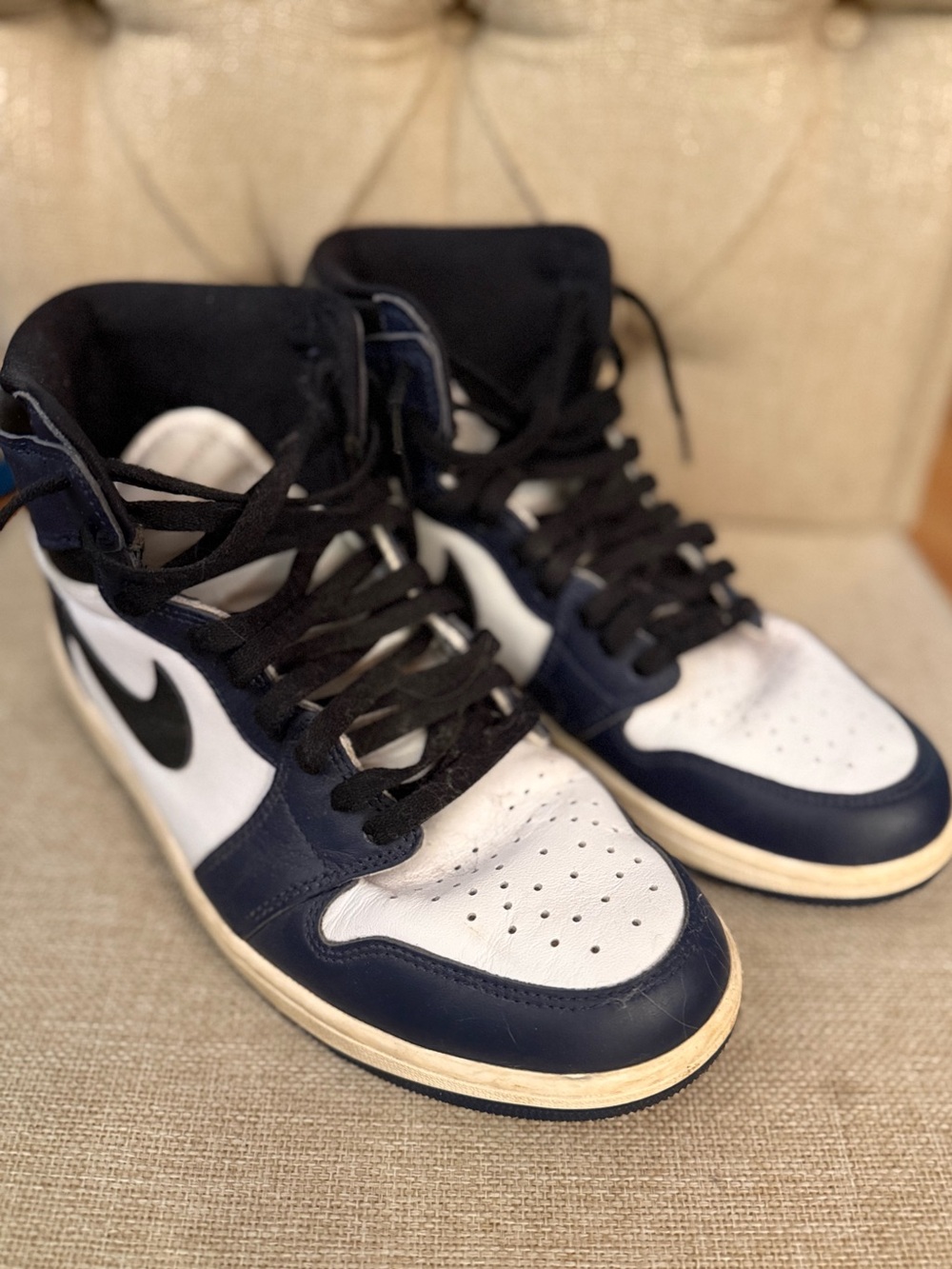 Nike Jordan High-Top Sneakers in White, Navy, and Black
